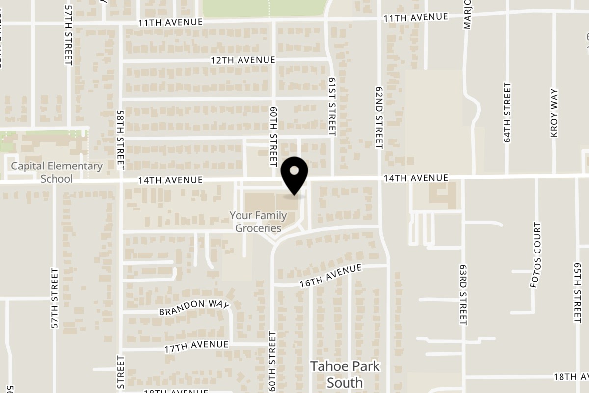 Map showing the location of Milano Pizza on 3900 60th St in Sacramento